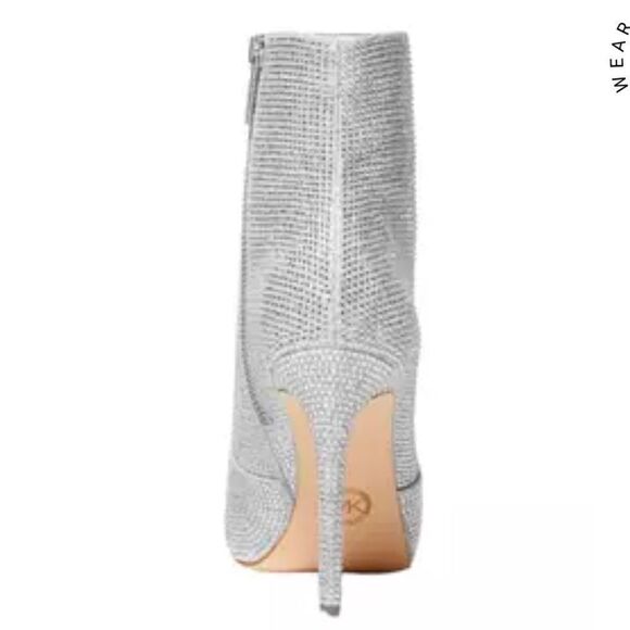 New Michael Michael Kors Rue Stiletto Booties Size 11 Silver Rhinestone - Picture 6 of 13